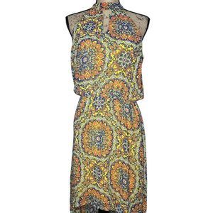 Yellow Orange Blue White High-Low Sleeveless Dress with Tags Size Large